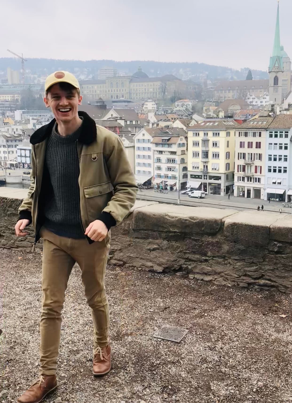 picture of Chris jumping in front of Zurich